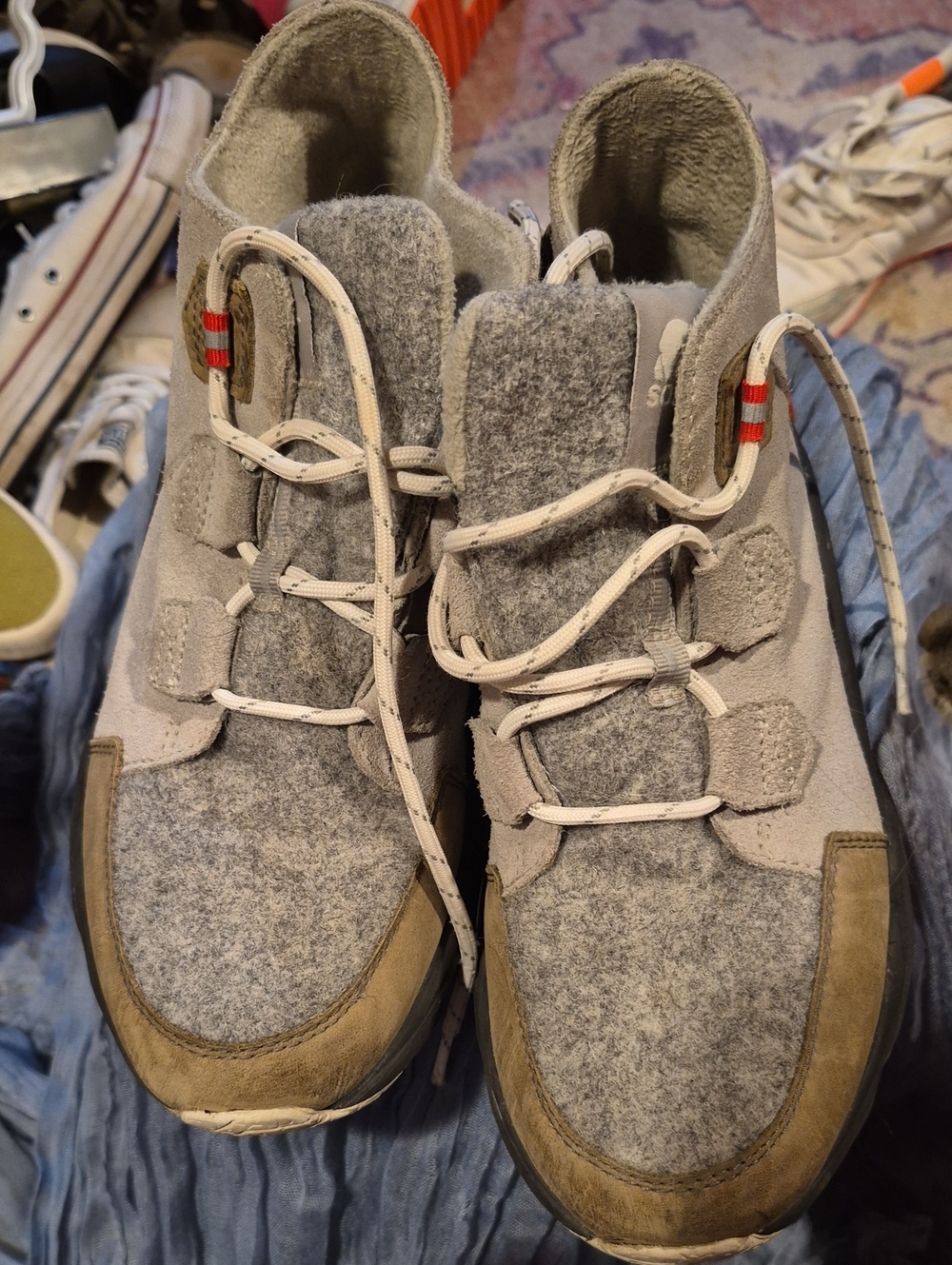 Sorel Gray and Tan Lace-Up Felt Boots